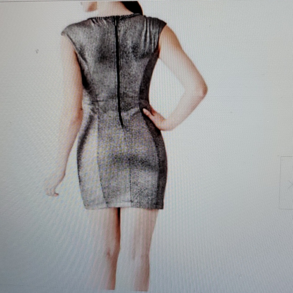 Guess Metallic Python Glam Chain Trim V-Neck Dress - image 3